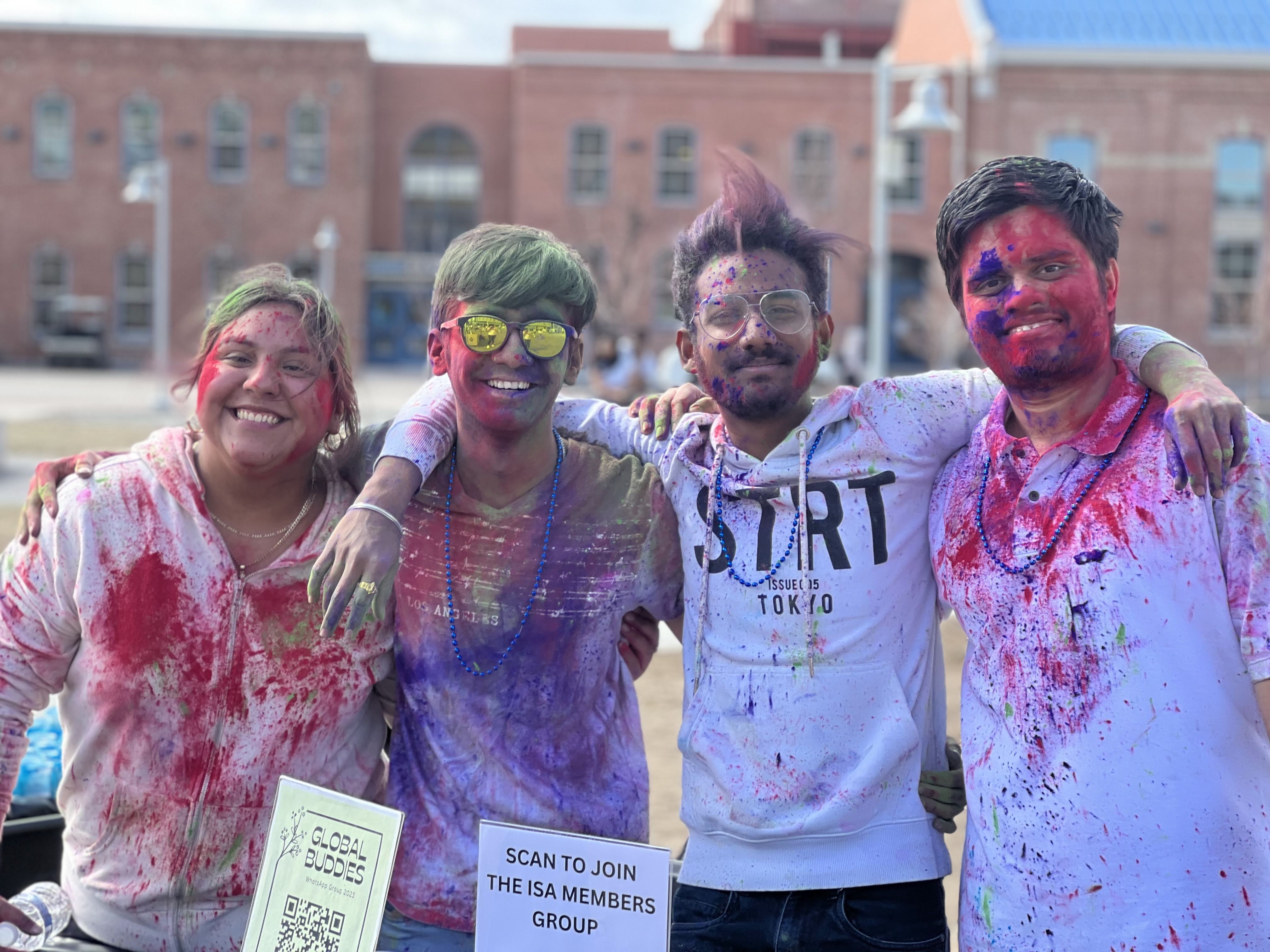 Students enjoying Holi festival