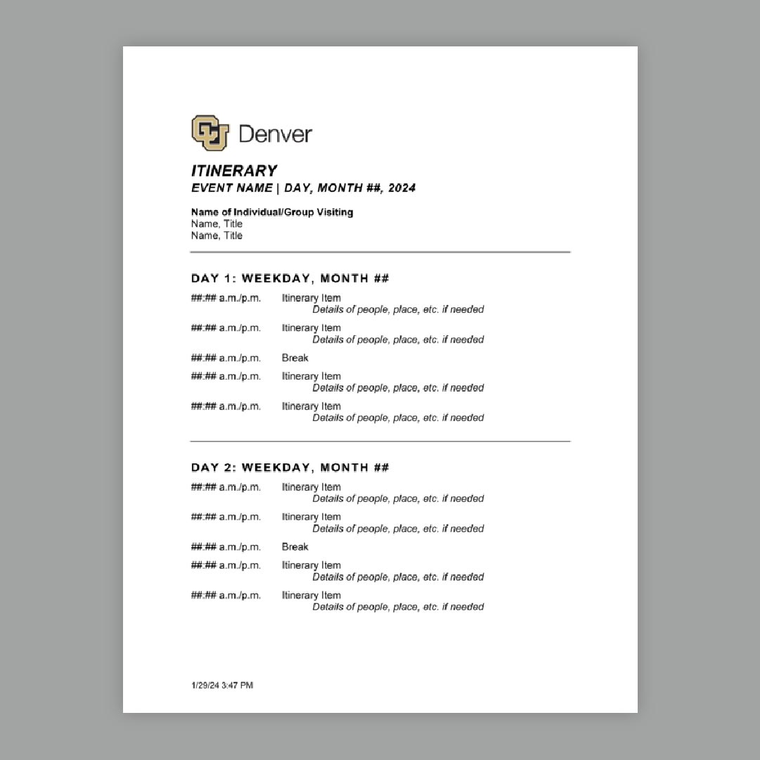 Mockup of CU Denver word doc templates