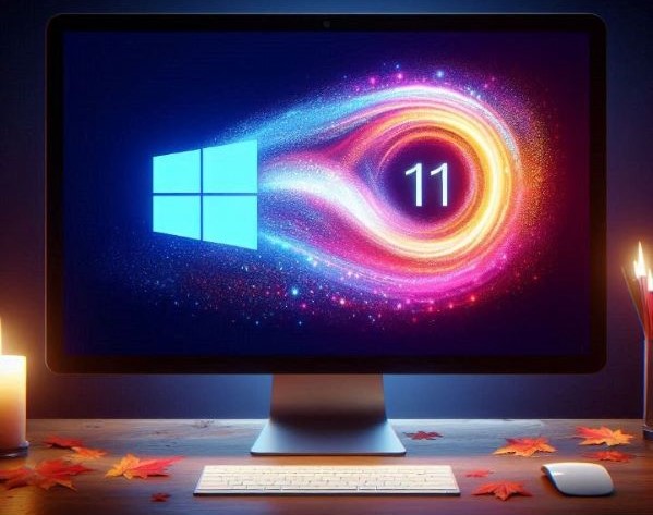 Copilot generated image of a PC computer with Windows 11 logo on it.